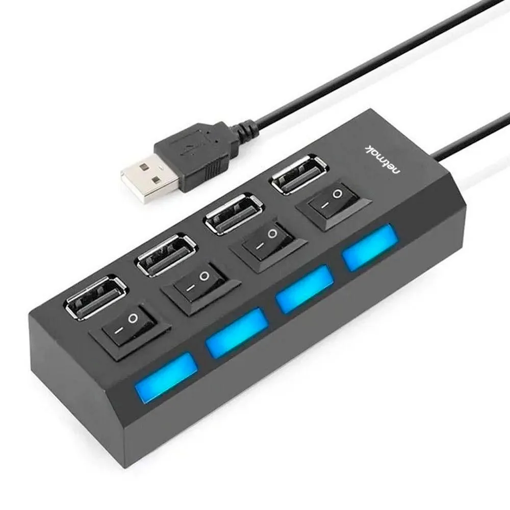 Adaptador Hub Netmak USB AC08 A 4 Puertos con Switch