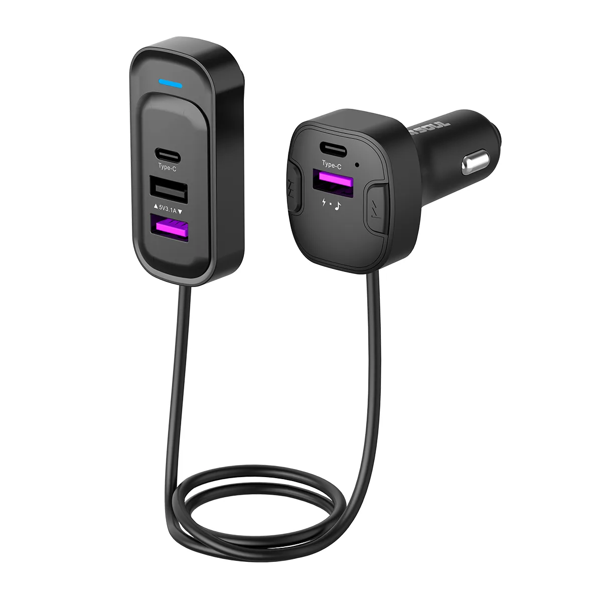 Cargador 12V Soul FM150 3.1A Fm/Tf+Cable LED